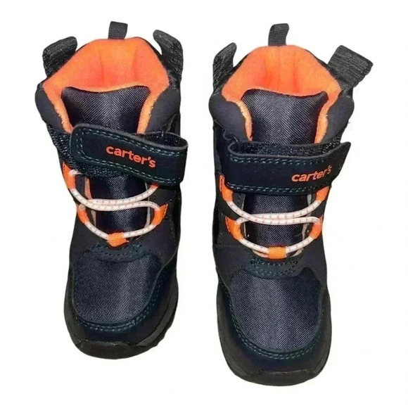 NWOT Carter's Keilor Toddler Boys Navy Blue Orange/Gray Winter Snow Boots S6
 - Picture 3 of 12